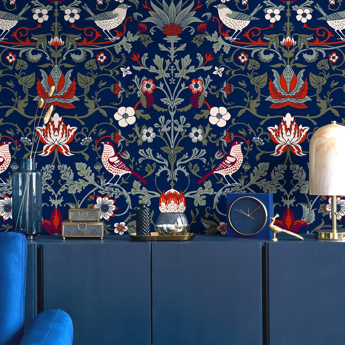 Navy Floral Peel and Stick Wallpaper 17.7''x118'' F955334