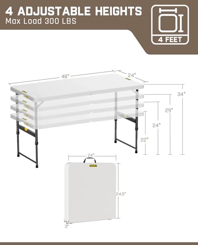4ft Portable Folding Table, 4 Heights, Gray K822360