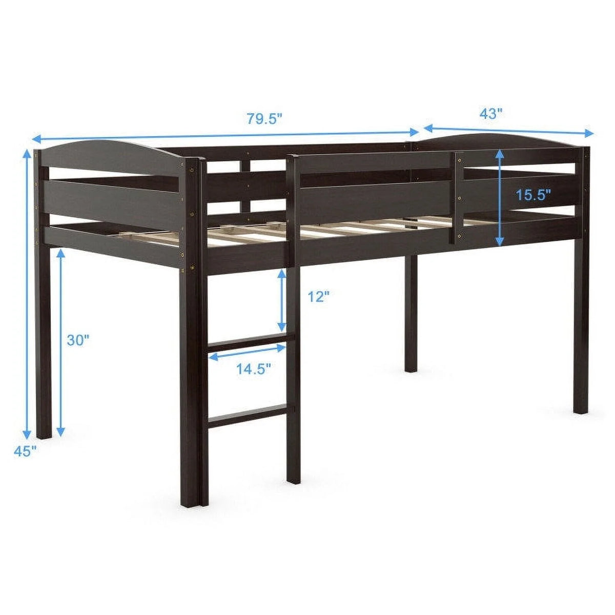 Twin Wooden Low Loft Bunk Bed with Guard Rail and Ladder E48746