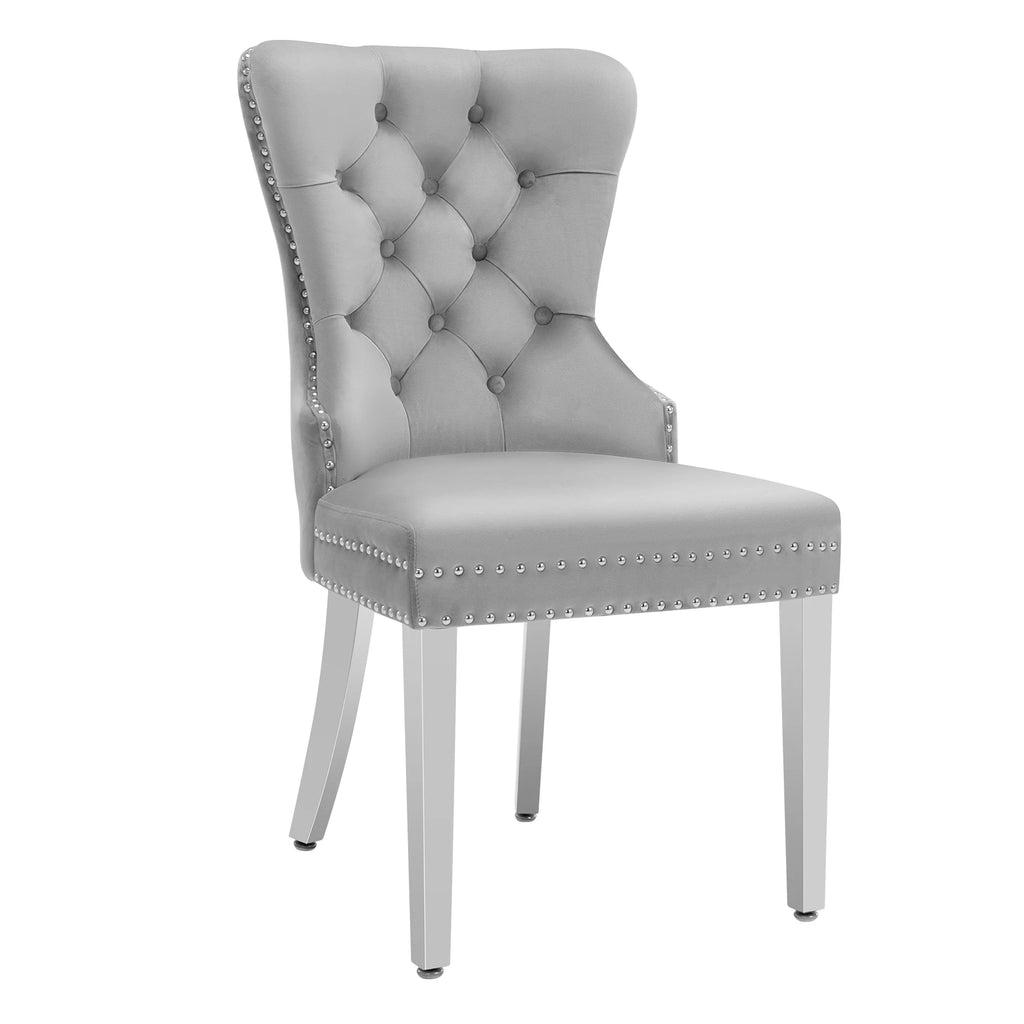 Velvet Wingback Dining Chairs Set of 2 Light Gray O381426
