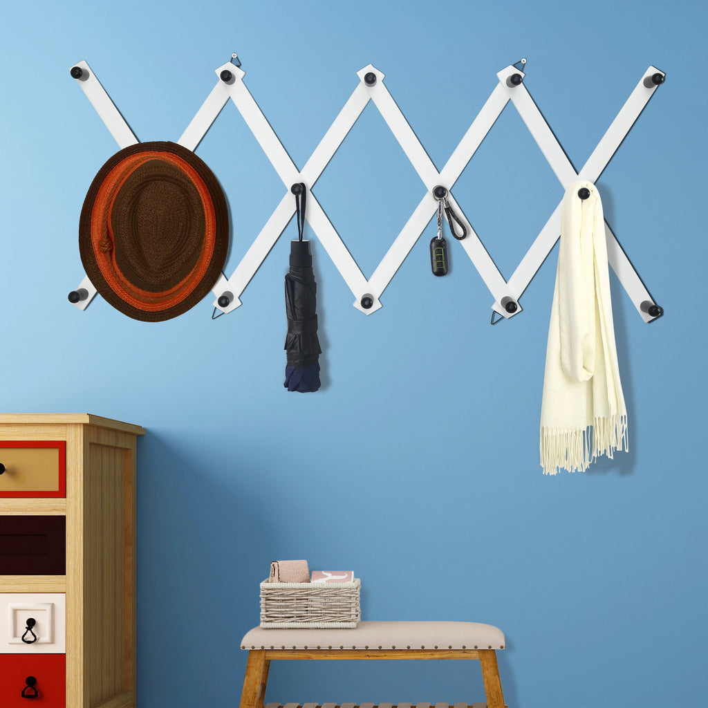 White 14 Pegs Wooden Expandable Coat Rack W74339