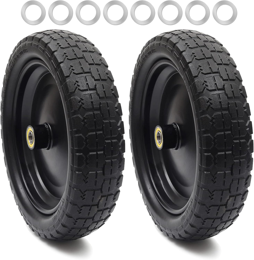 (2-Pack) 13" Solid Polyurethane Flat-Free Tire and Wheel Assemblies with 2.1" Hub R95039