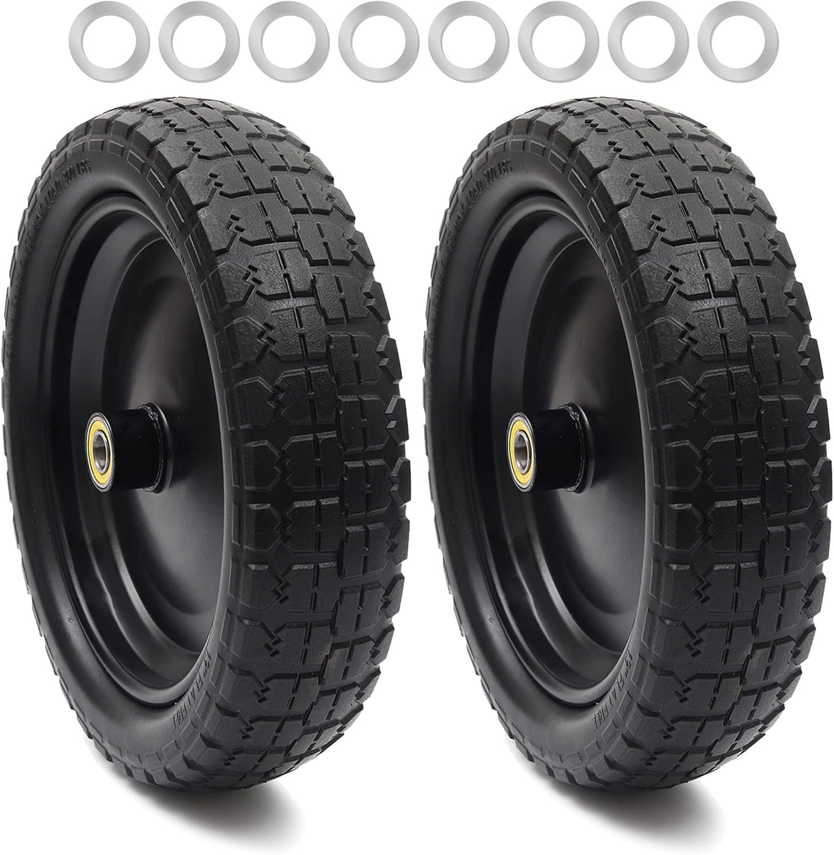 (2-Pack) 13" Solid Polyurethane Flat-Free Tire and Wheel Assemblies with 2.1" Hub R95039