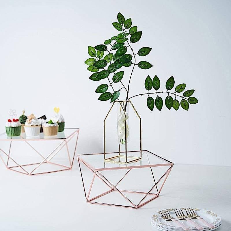 3 Rose Gold Metal Glass Geometric Cake Stands X8831