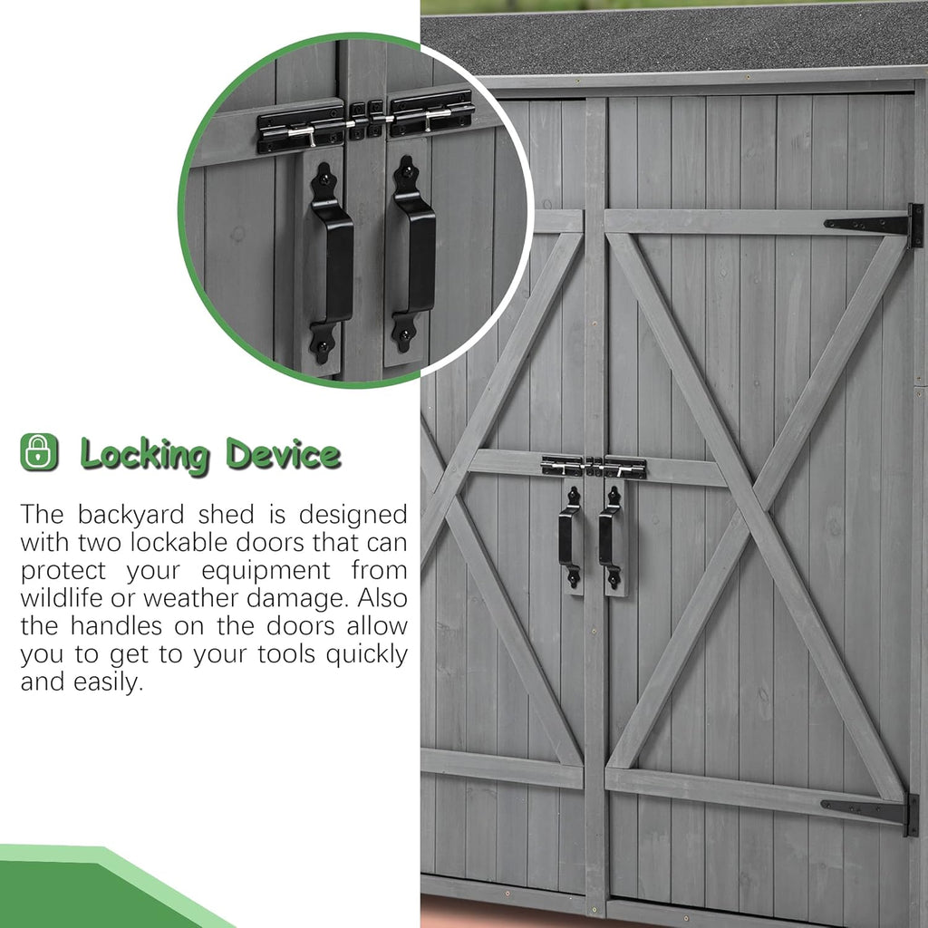 Aqua Grey Outdoor Storage Shed with 2 Lockable Doors and 2 Adjustable Shelves D546714