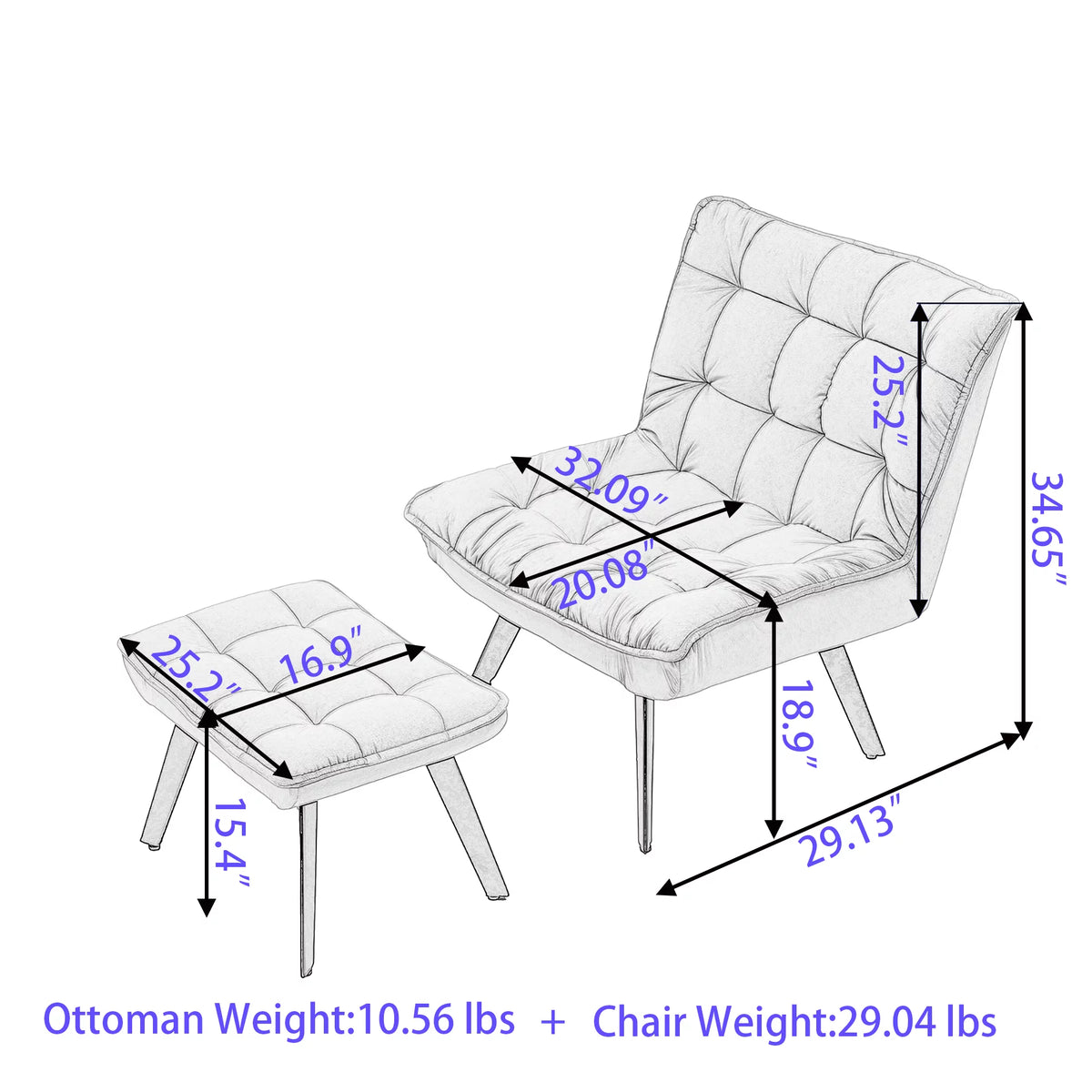 White Teddy Fabric Accent Chair with Ottoman N60555
