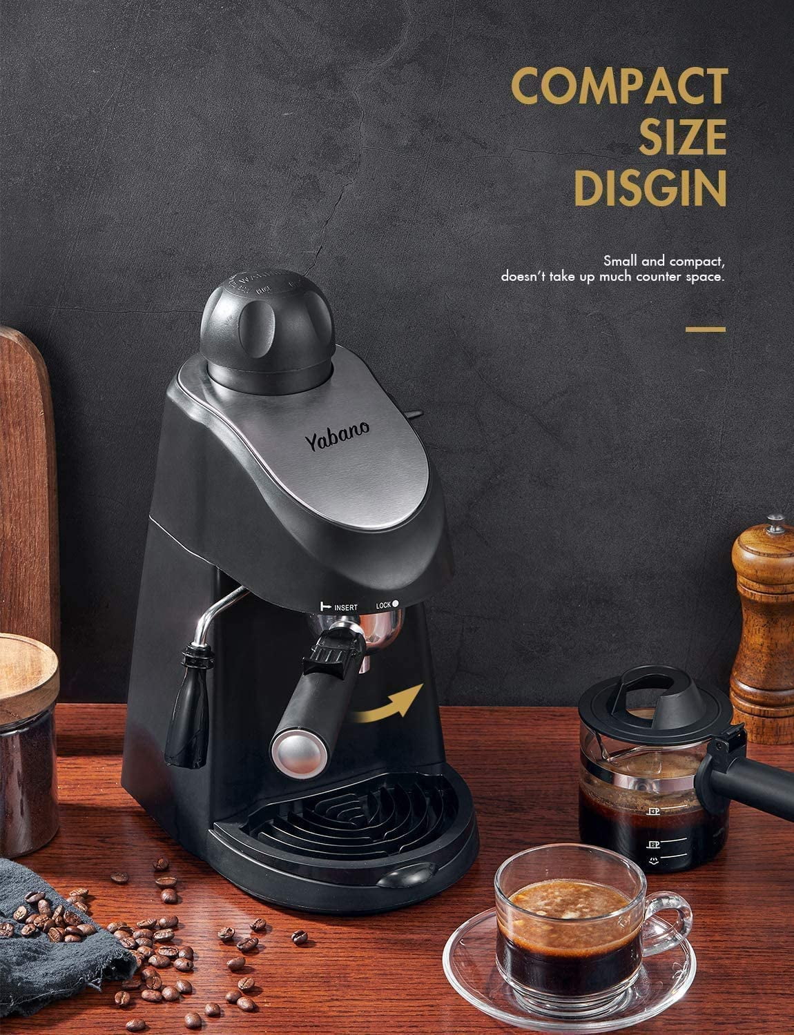 Black 3.5 Bar 4 Cup Espresso Cappuccino Maker with Milk Frother L18041