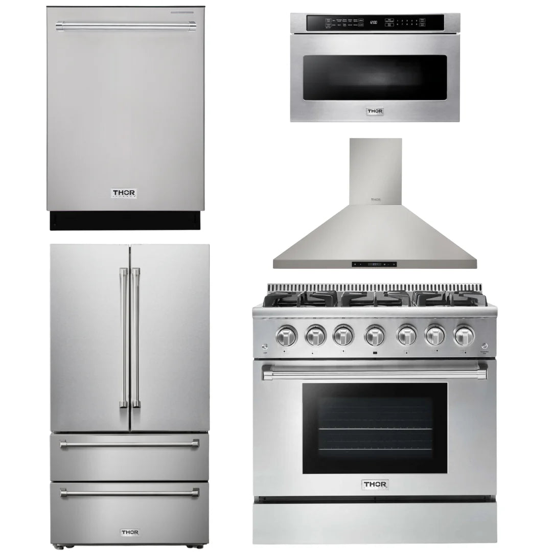 36 Gas Range, Range Hood, Microwave, Refrigerator, Dishwasher R40775