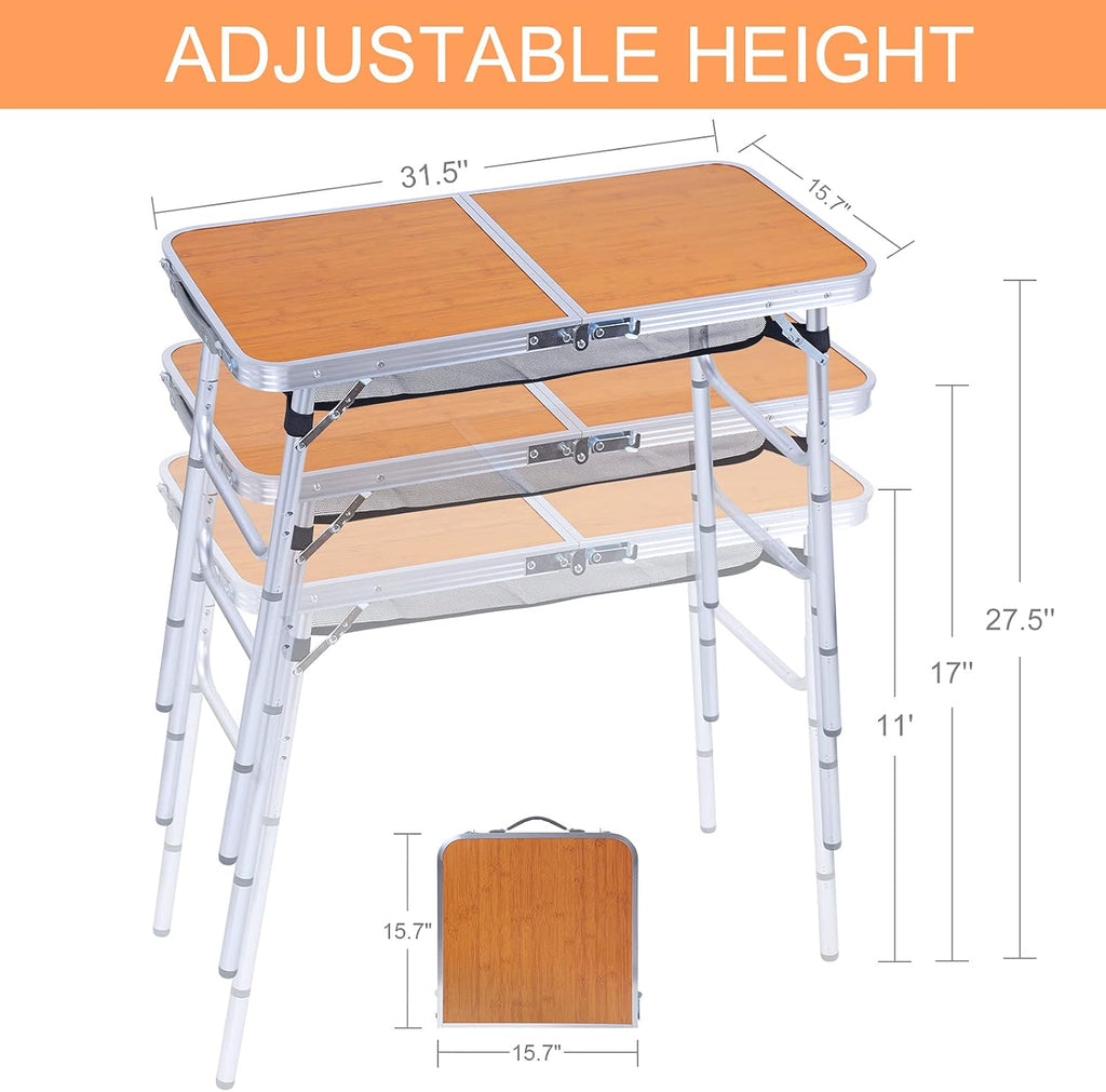 Folding Camping Table with Storage, Adjustable Height, Lightweight, 31.5x15.7 Z655169