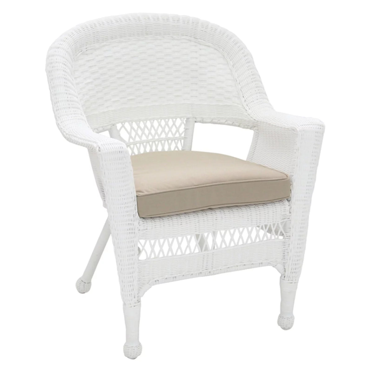 White Wicker Chair with Tan Cushion P518519