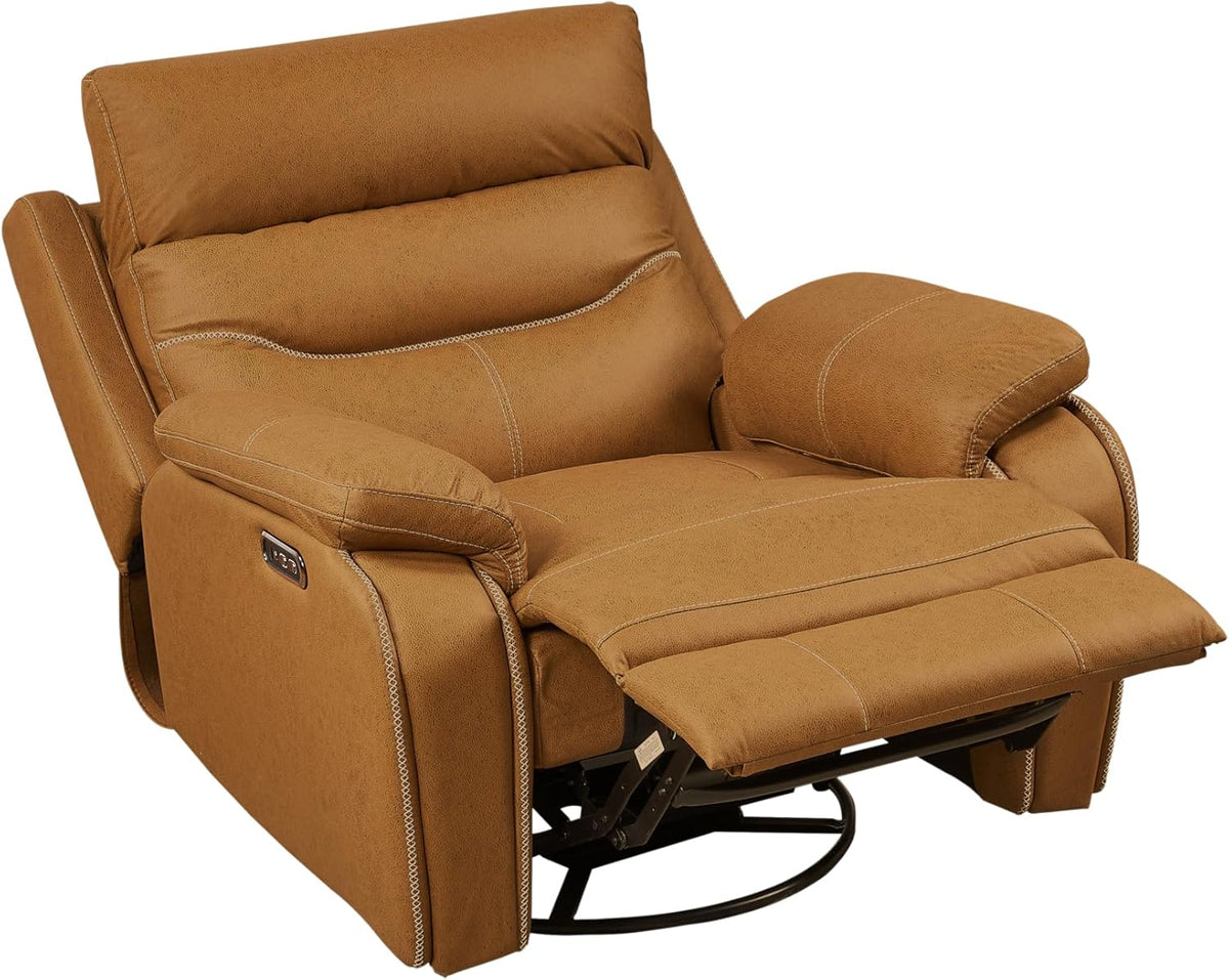 38" Dual Motor Rocking and Swivel Single Sofa Recliner Chair, Power Headrest, Yellow Brown R638181