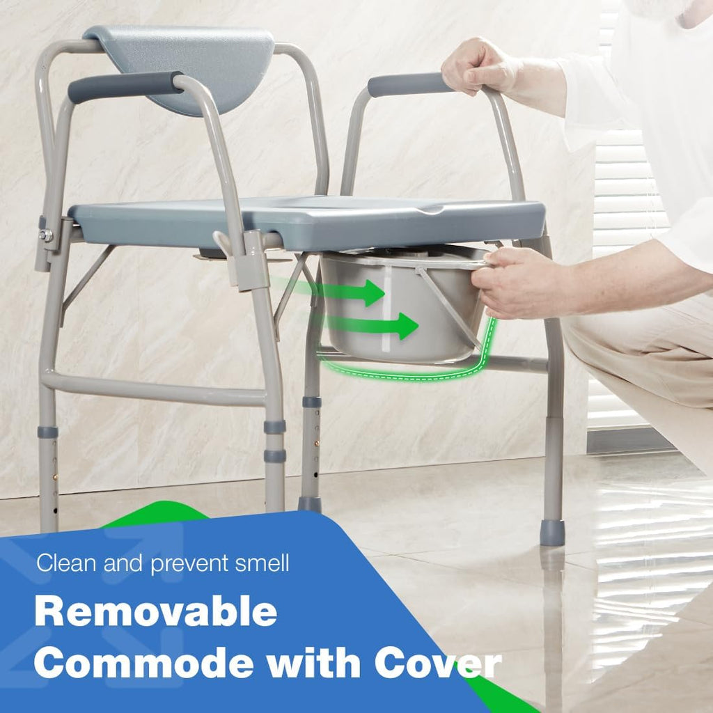 3 in 1 Bariatric Commode Chair with Extra Wide Seat U469