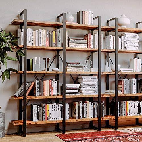 Industrial 5 Tier Wood and Metal Bookshelf B130847