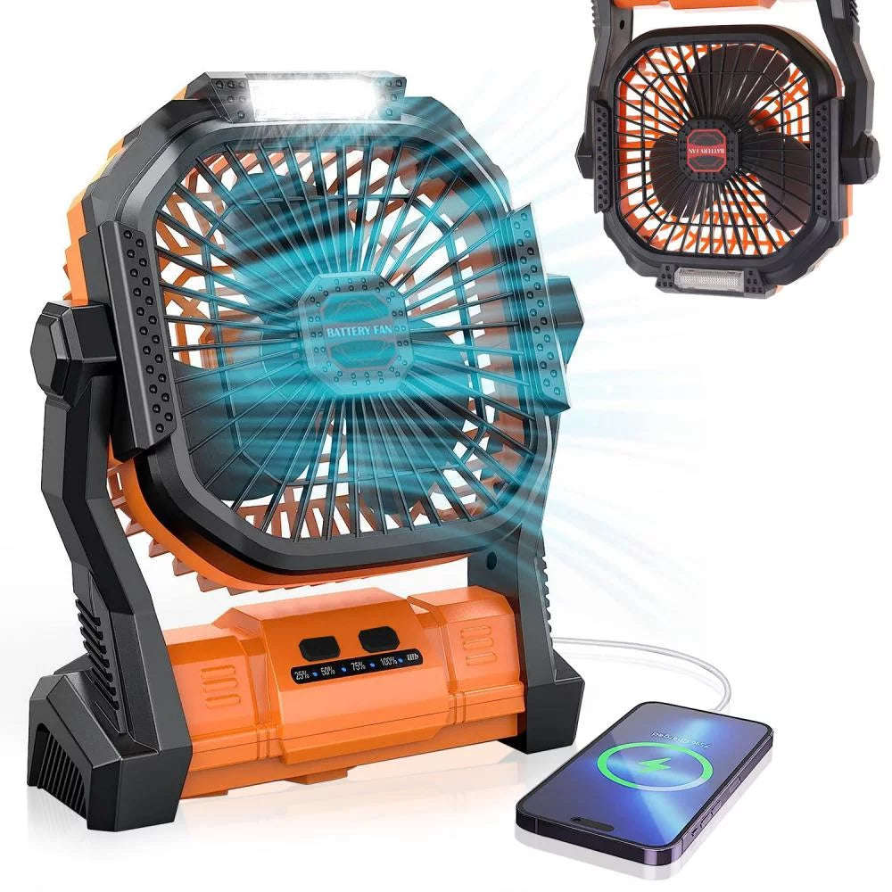 Camping Fan with Light, Portable USB Rechargeable Fan, Orange A735213