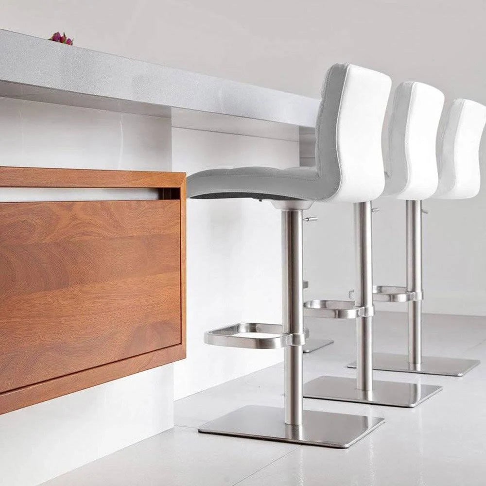 White Square Base Adjustable Height Swivel Armless Bar Stool P595