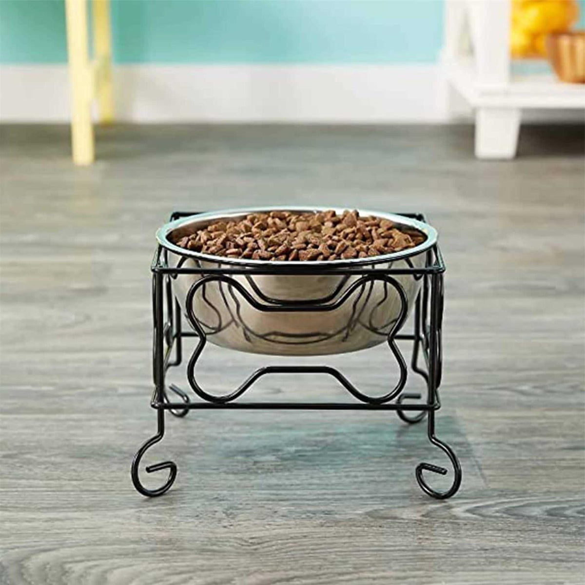 Wrought Iron Stand with Single Stainless Steel Feeder Bowl O23232