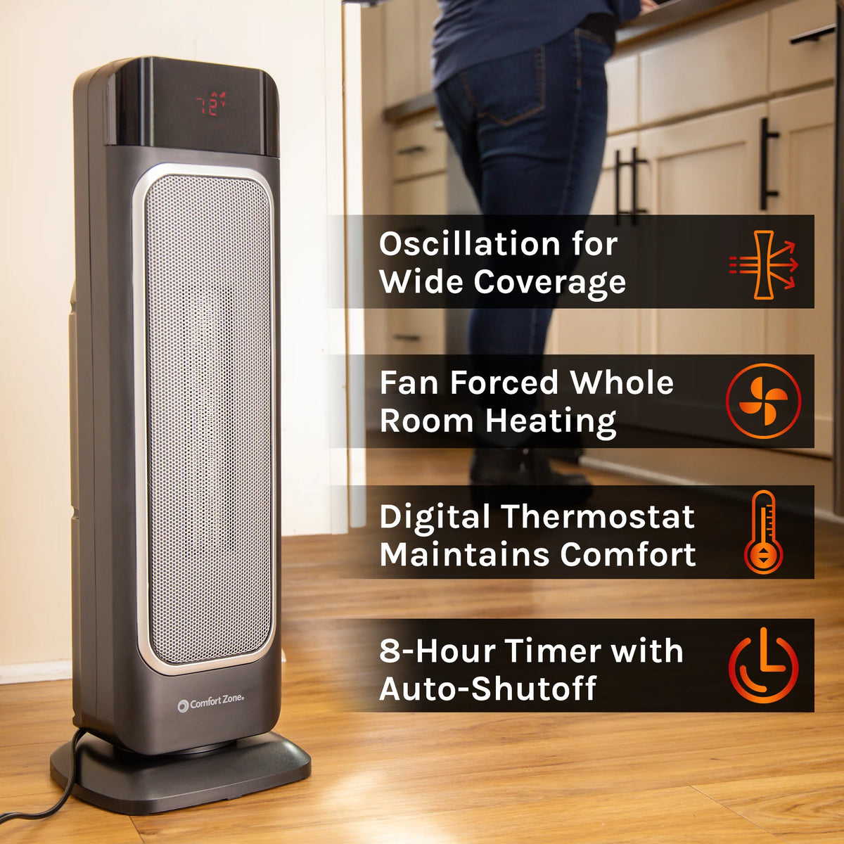 1500 Watt 29" Oscillating Digital Tower Heater with Remote, Adjustable Thermostat, Black Y537