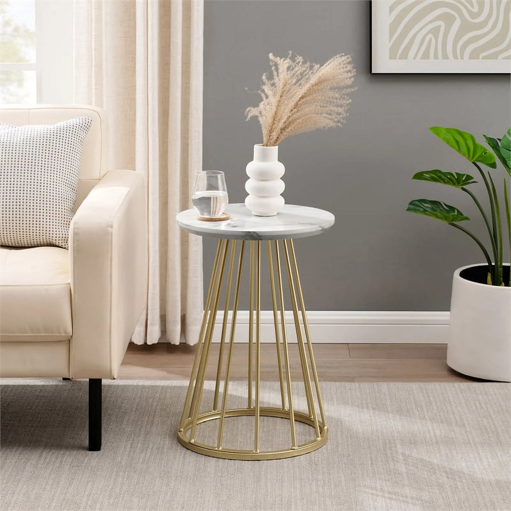 16" Modern Wood Side Table with Metal Caged Base J566423