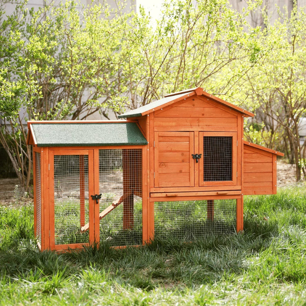 65" Wooden Chicken Coop with Ramp, Nesting Box, Removable Tray & Asphalt Roof X753