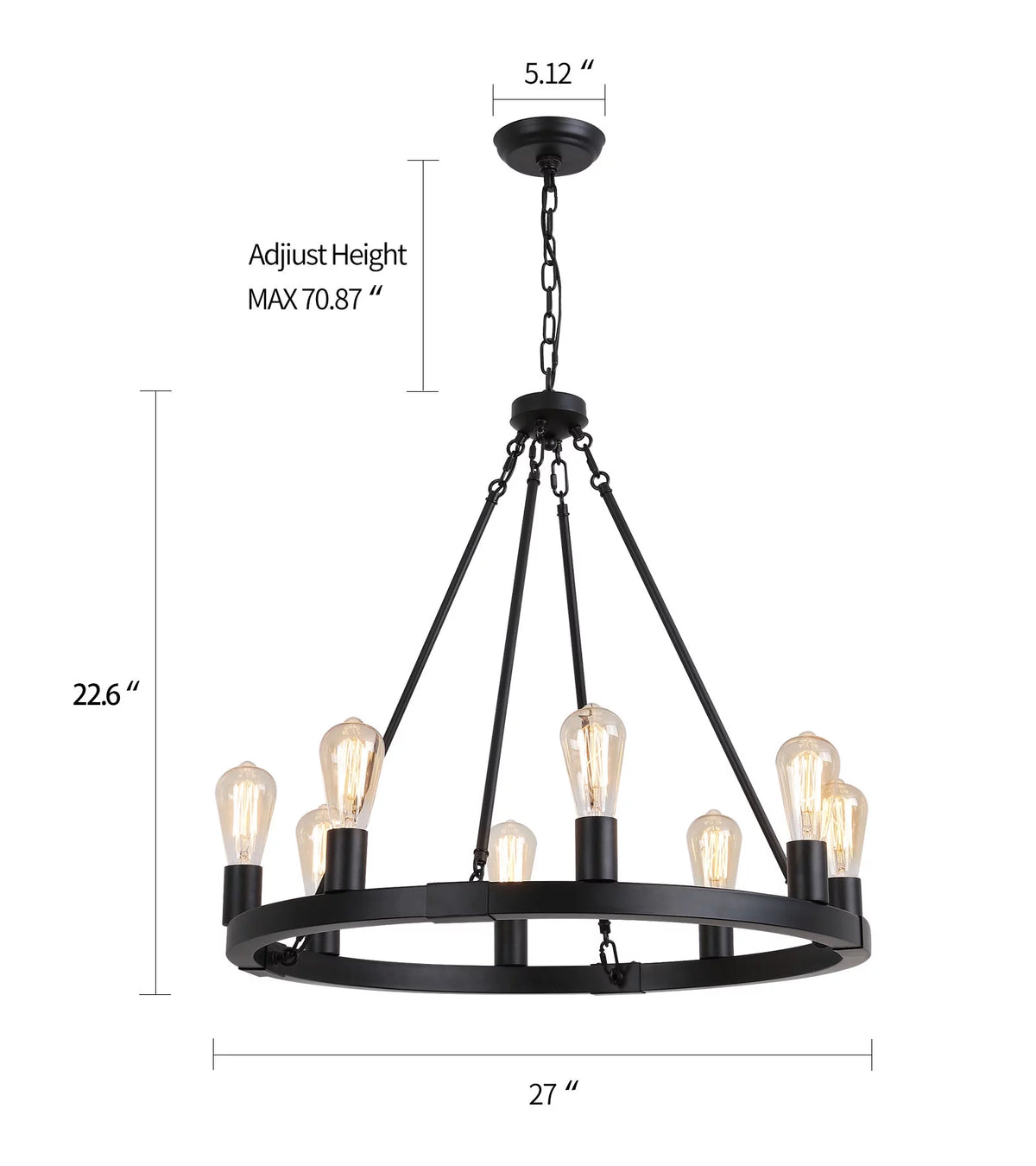 Black 8-Lights Wagon Wheel Chandelier S8443