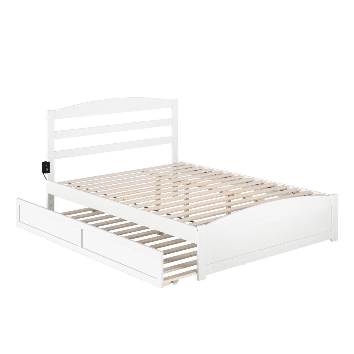Solid Wood Traditional Queen Bed with Twin Trundle in White I5619
