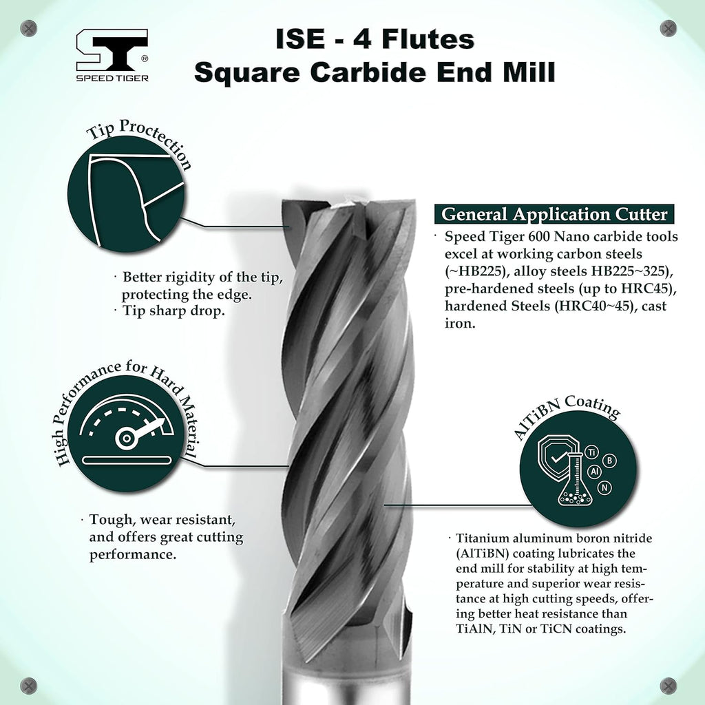Carbide Square End Mill 4 Flute 5 Pieces 3/8 S8941