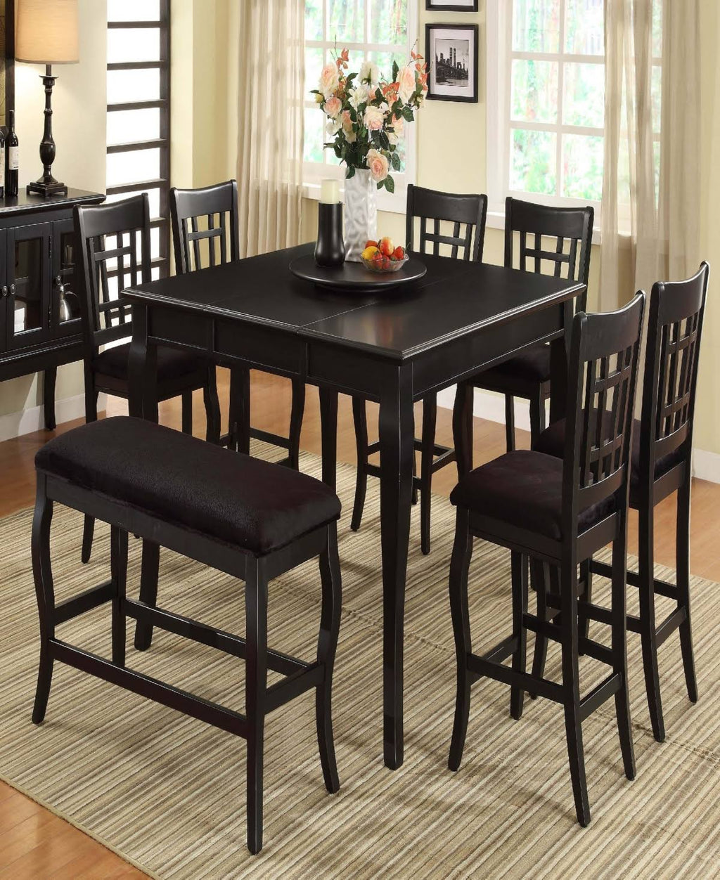Black Wooden Counter Height Table with Lazy Susan K698