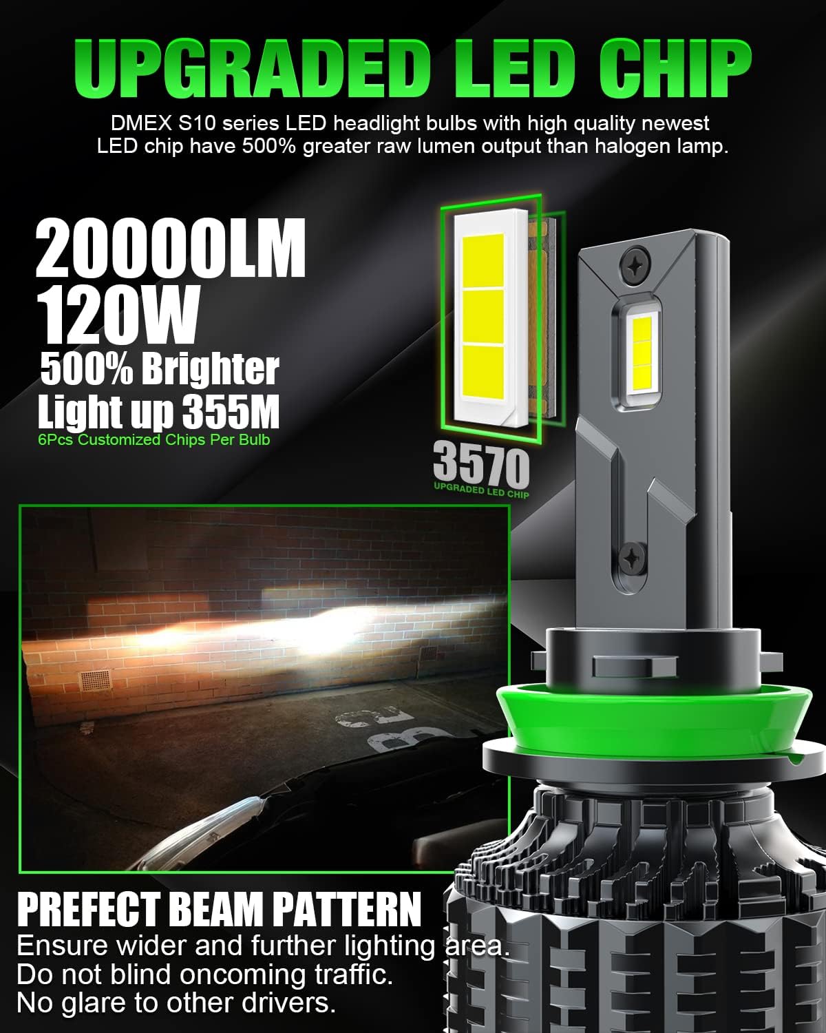 H11/H9/H8/H16 LED Headlight Bulbs, 6000K Cool White, Pack of 2 I95038