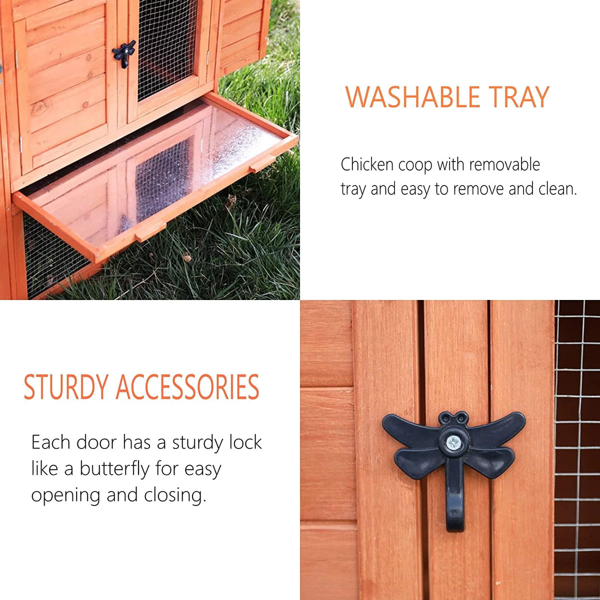 65" Wooden Chicken Coop with Ramp, Nesting Box, Removable Tray & Asphalt Roof X753