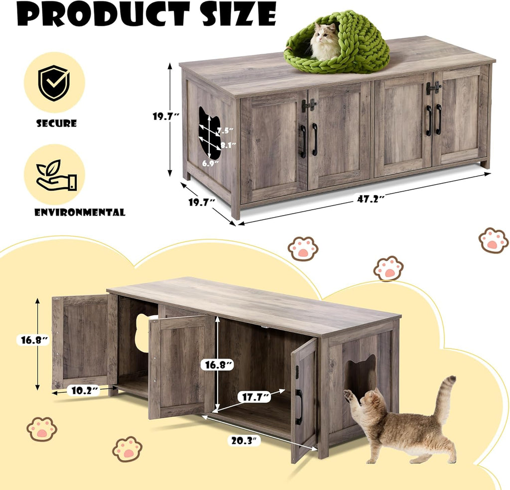 Greige Wooden Cat Litter Box Enclosure with Lockable Door P4730