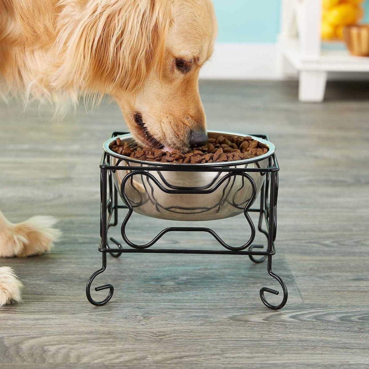 Wrought Iron Stand with Single Stainless Steel Feeder Bowl O23232