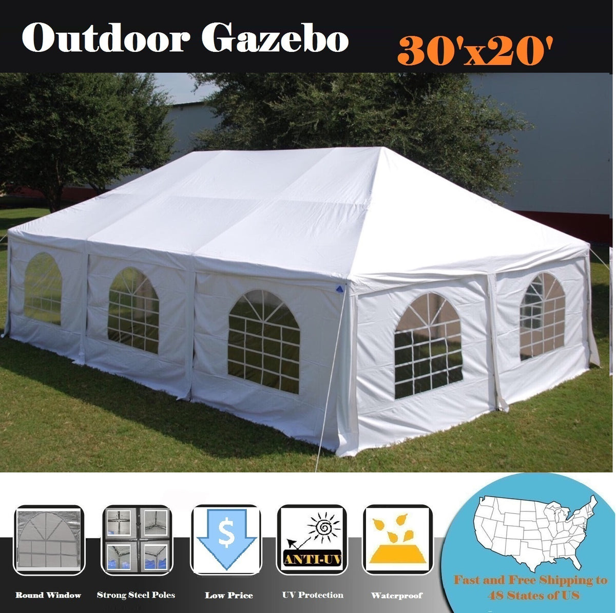 30'x20' White PVC Frame Tent Canopy Shelter D1556