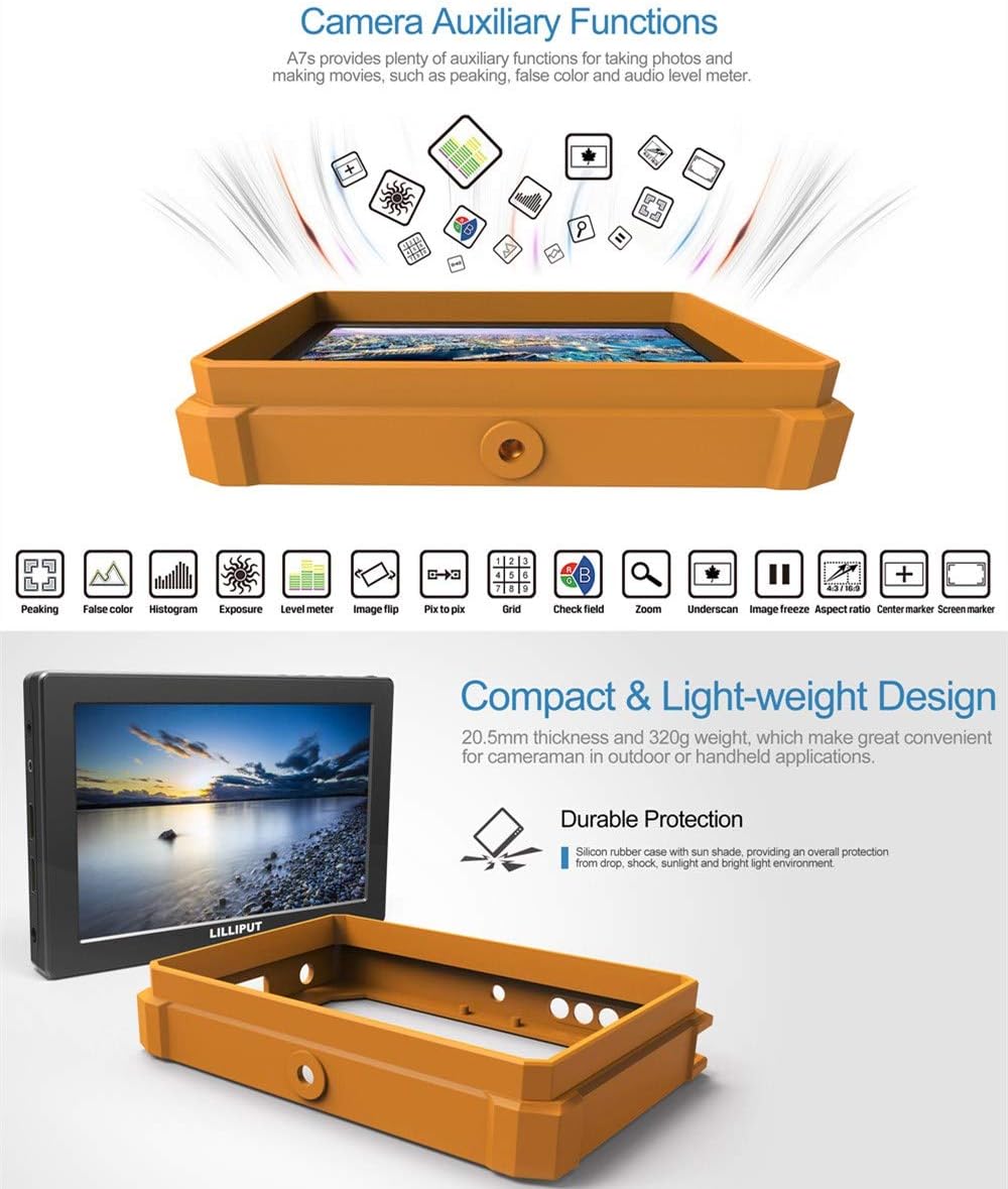 7 Inch 4K HDMI Field Monitor with Yellow Rubber Case I432959