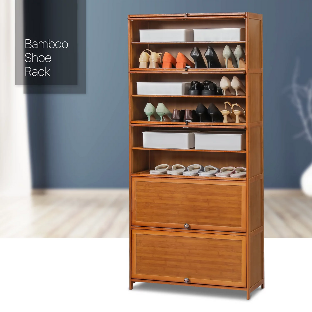 Bamboo 11 Tiers 50 Pairs Shoes Rack with Door T2233