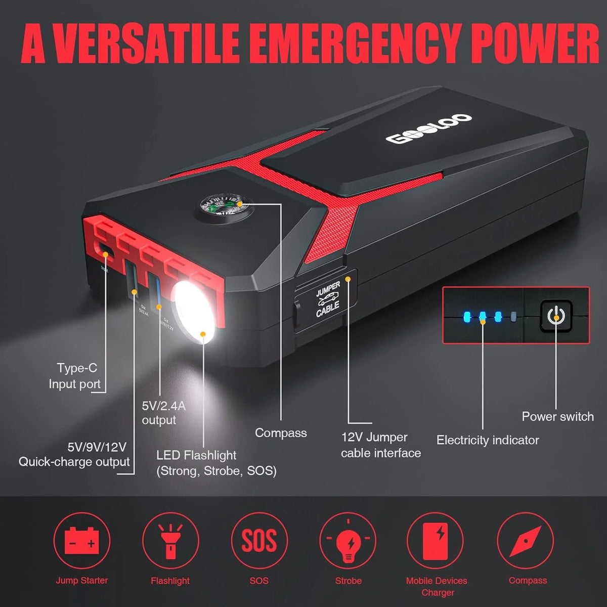 2000A Portable Car Battery Jump Starter K7584