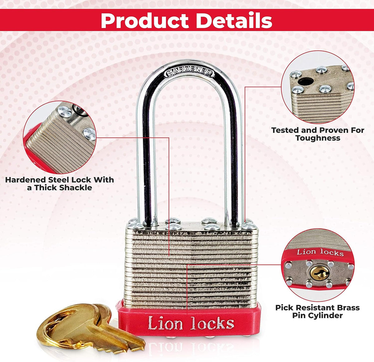 24 Keyed-Alike Padlocks with Long Shackle, 48 Keys, Hardened Steel Case, Brass Pin Cylinder O8973