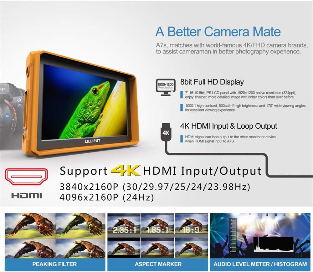 7 Inch 4K HDMI Field Monitor with Yellow Rubber Case I432959