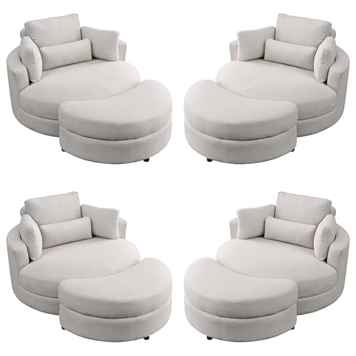 Oversized Swivel Accent Barrel Linen Tufted Upholstered Sofachair with 3 Pillows Orange V961