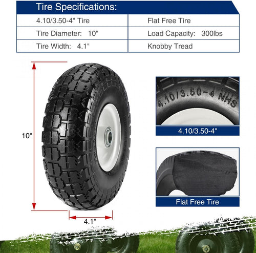 10 Flat Free Solid Rubber Tires with 3/4 Centered Bearings, 4 Pack P20339