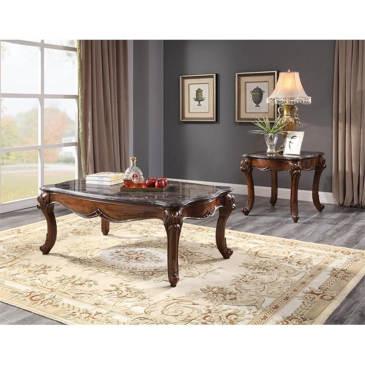 Contemporary Marble and Cherry Coffee Table G17033