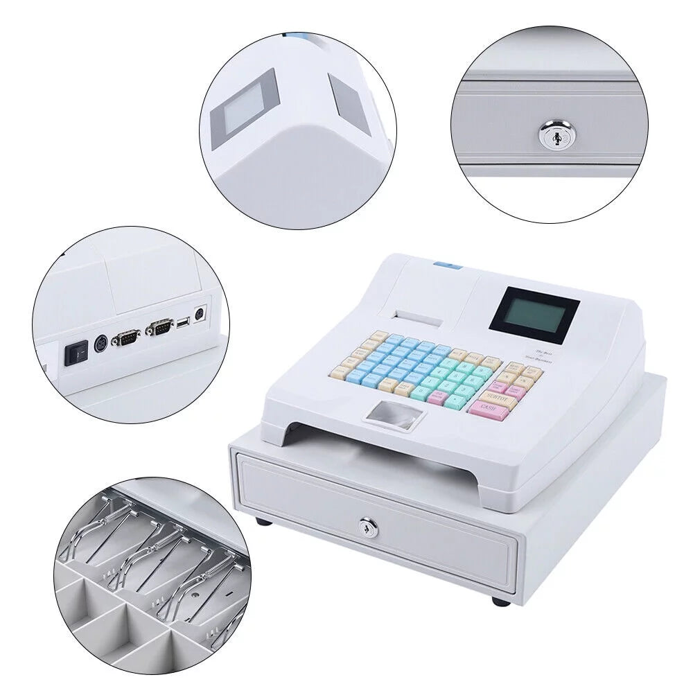 LED Electronic Cash Register 48 Keys with Cash Drawer T838779