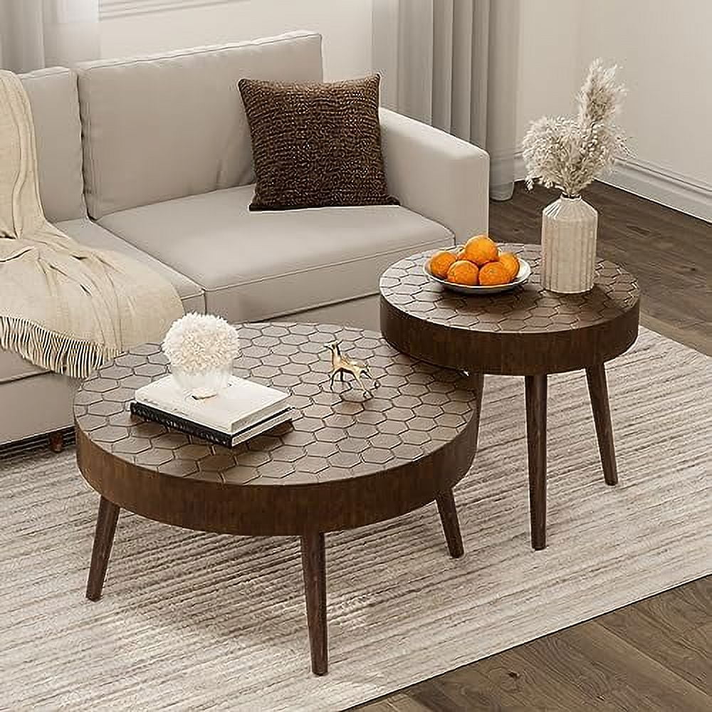 2 Piece Round Nesting Coffee Table Set Wood H526084