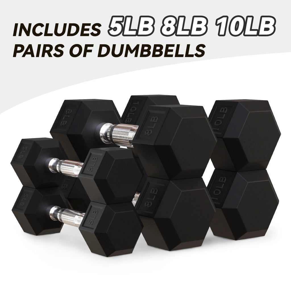5, 8, and 10 Pound Dumbbell Pairs with Metal Rack C23594