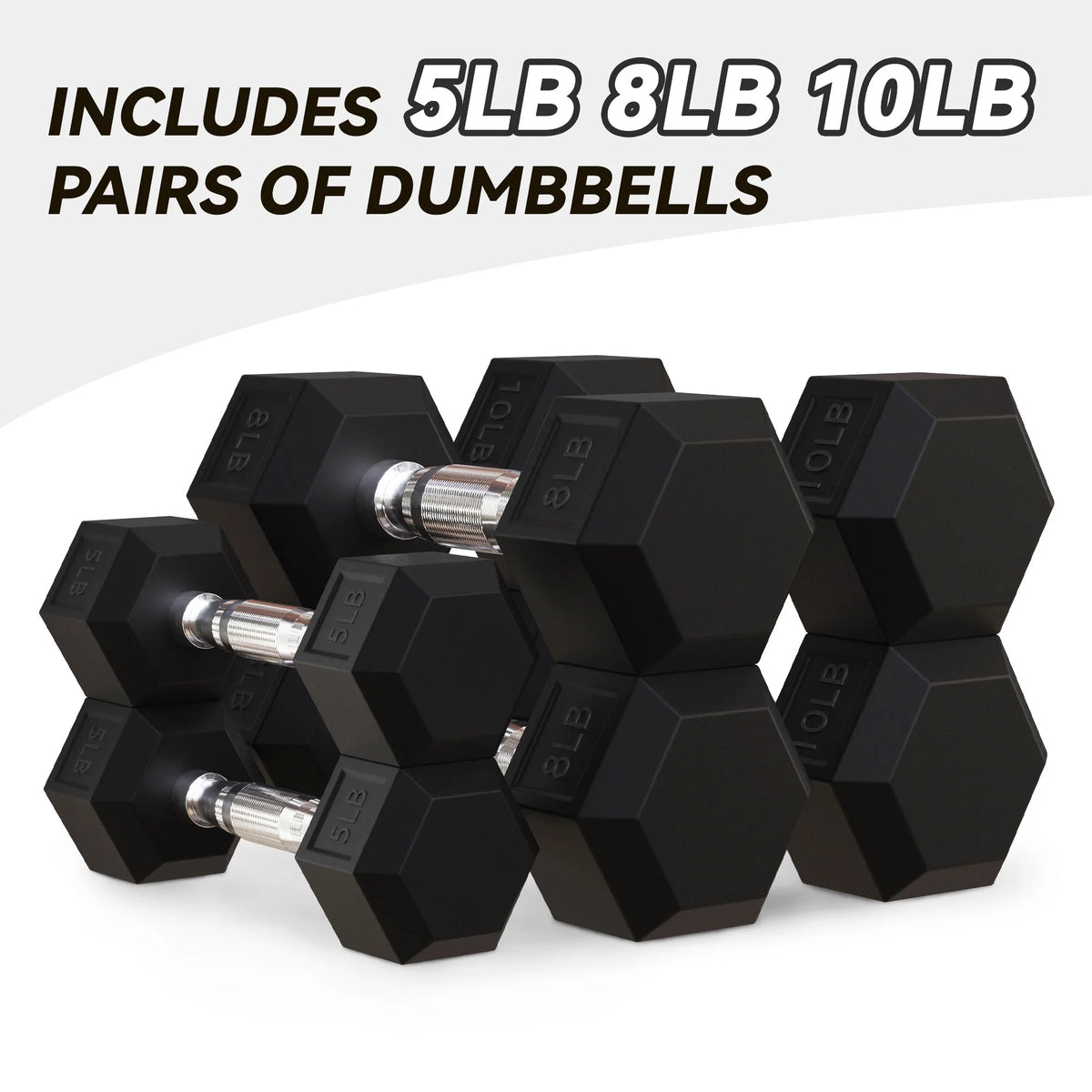 5, 8, and 10 Pound Dumbbell Pairs with Metal Rack C23594