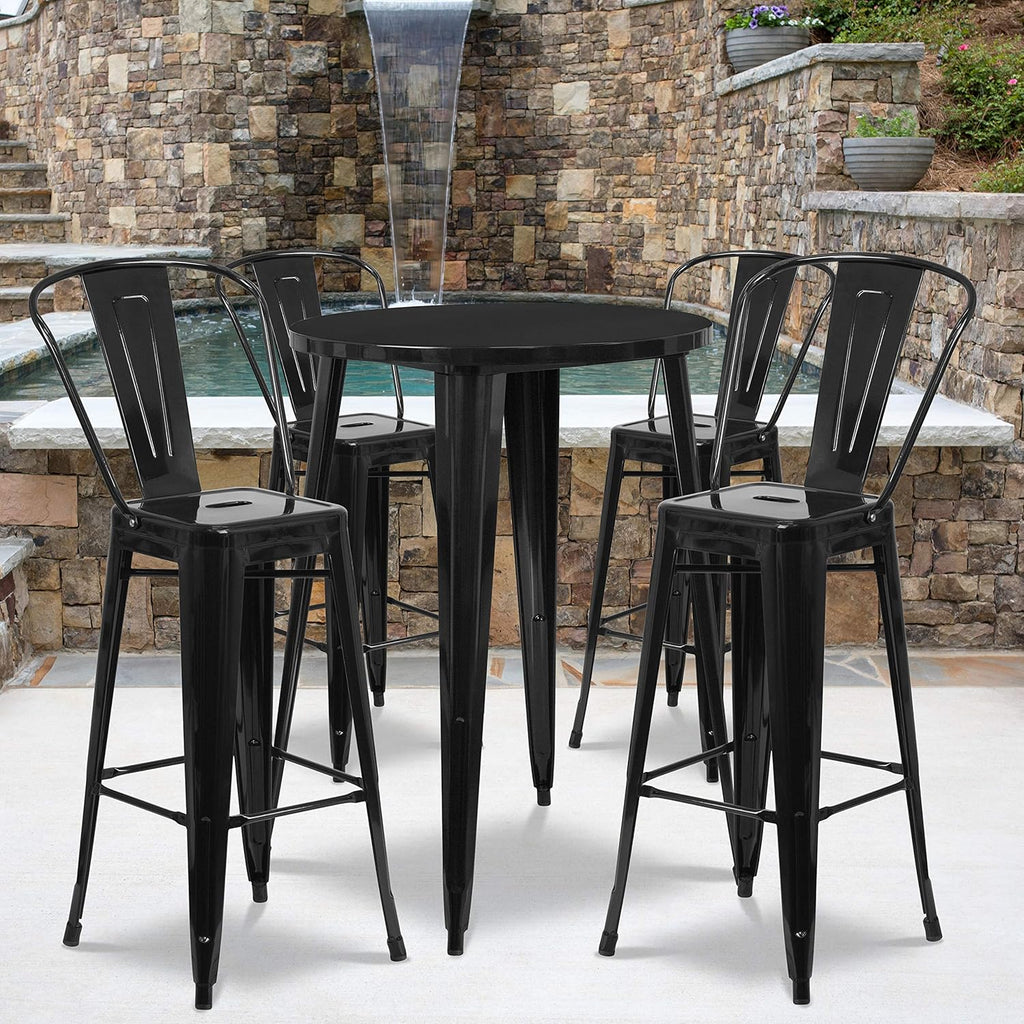Silver Metal Bar Table Set with 4 Stools X333298