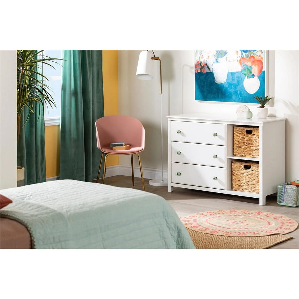 White 3-Drawer Engineered Wood Dresser with Baskets L51374