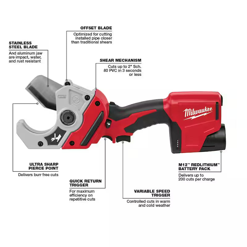 12V Cordless PVC Shear Kit with Battery, Charger and Hard Case U3176