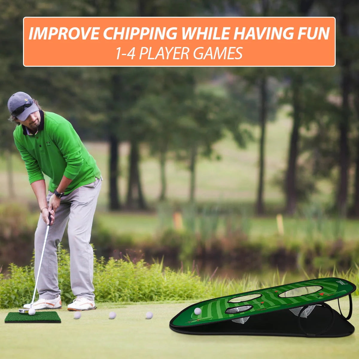 Golf Chipping Cornhole Game Set with Foldable Bean Bag Toss Board T84754