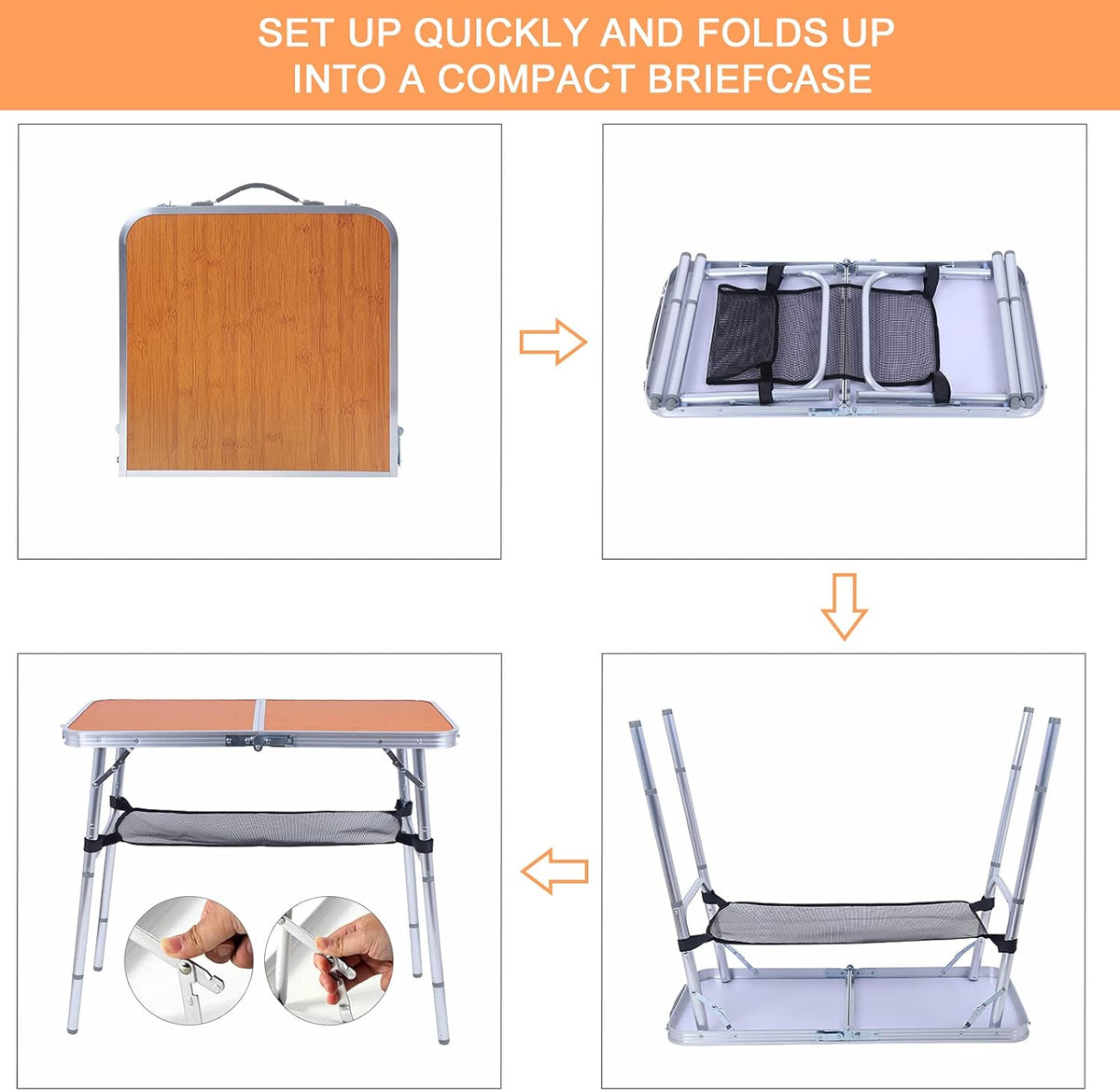Folding Camping Table with Storage, Adjustable Height, Lightweight, 31.5x15.7 Z655169