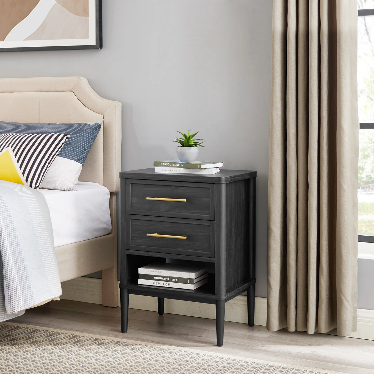 2 Drawer Charcoal Finish Nightstand I82023